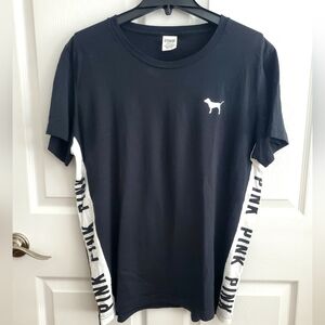 PINK Victoria's Secret Black Tee with White Logo and Side Branding